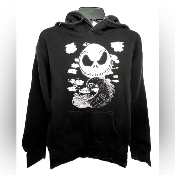 Nightmare Before Christmas Jack Skellington Disney Hoodie Pullover Black White S - Picture 1 of 5